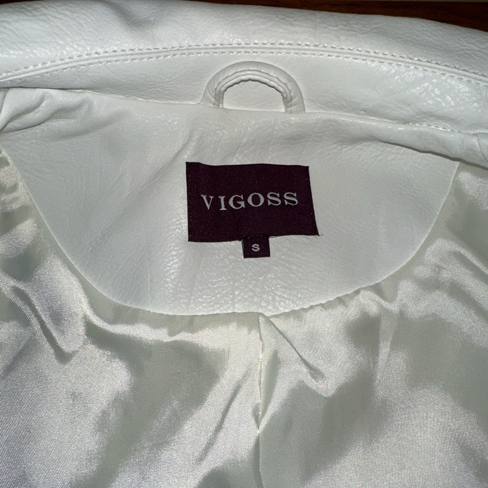 Embroidered White Vegan Leather Jacket - Picture 10 of 10